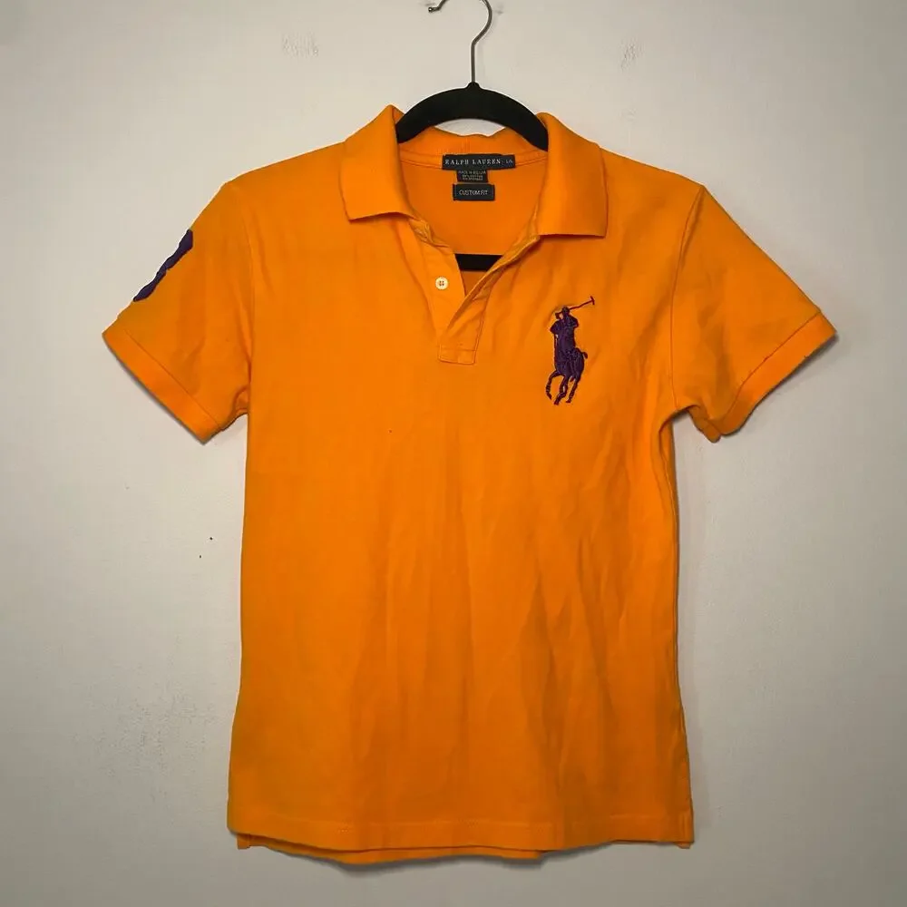 Ralph Lauren Orange Purple Embroidered Polo 3 Polo Shirt Preppy Kids size Large